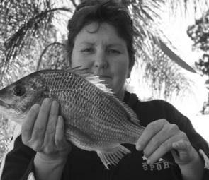 Maree Borg with one the last of the spawning-run bream in the Clarence River.